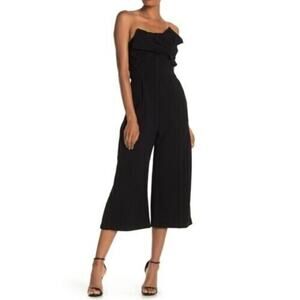 One One Six Women's Bow Front Strapless Jumpsuit Black Small MSRP $175